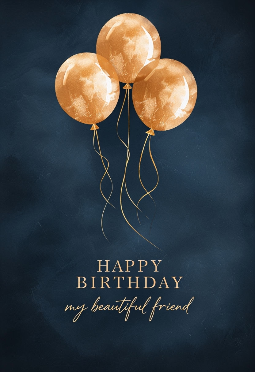 Elegant Gold Balloon Birthday Card for a Beautiful Friend