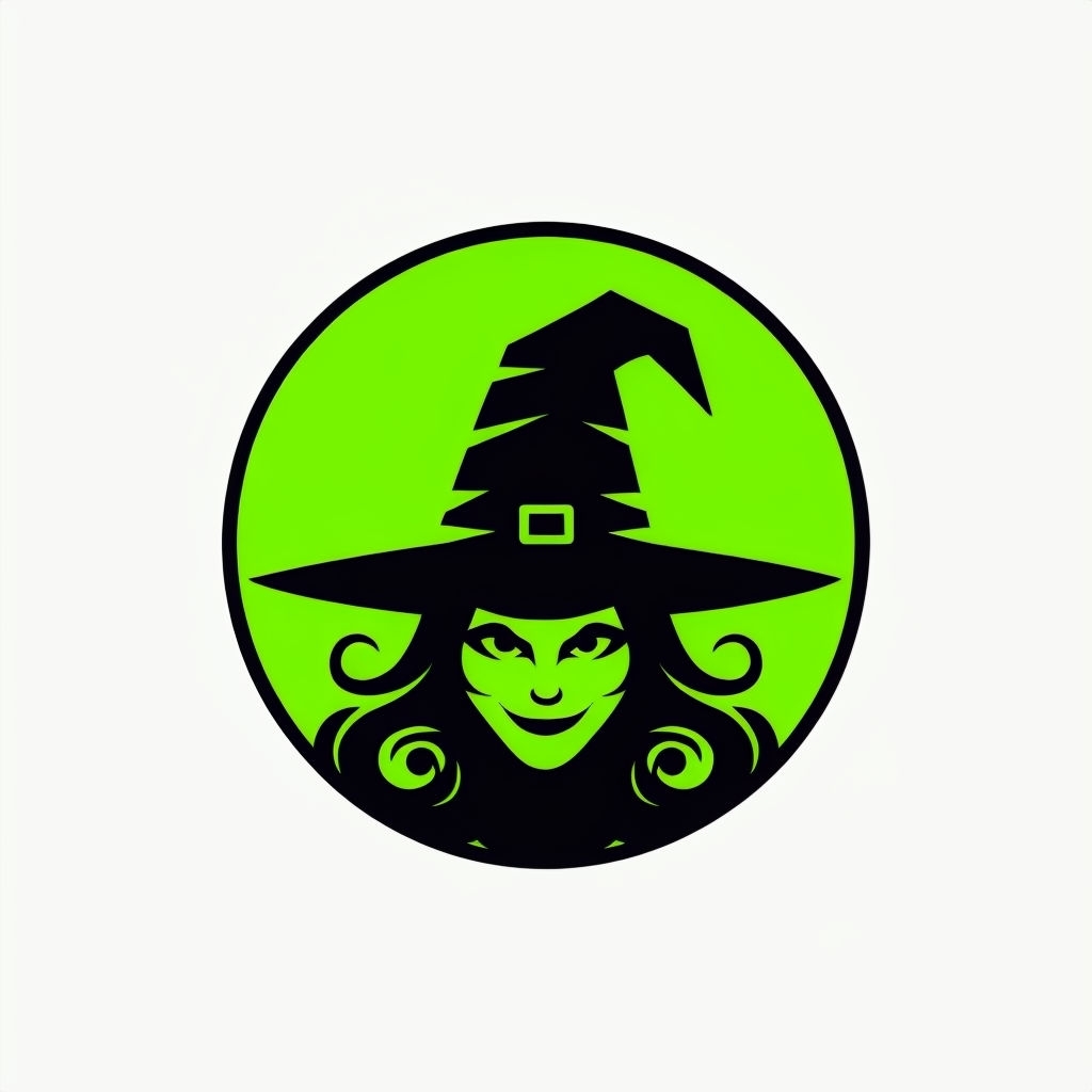 Stylized Witch Silhouette with Neon Green Background Sticker