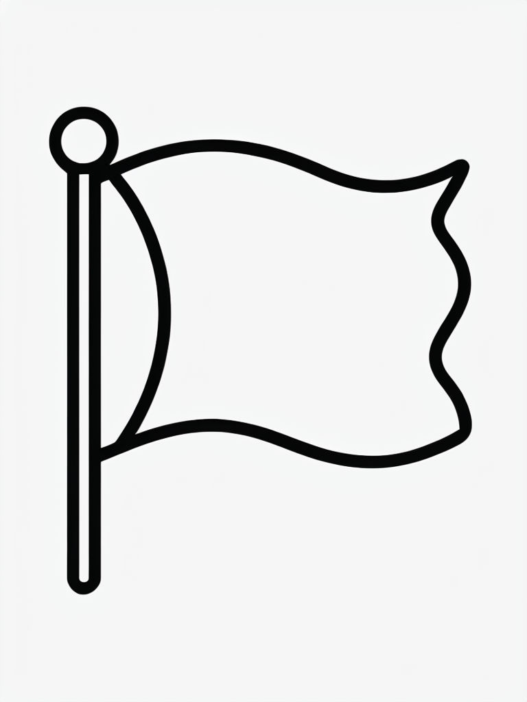 Minimalist Black Line Drawing of a Flag Icon for Coloring Book Pages