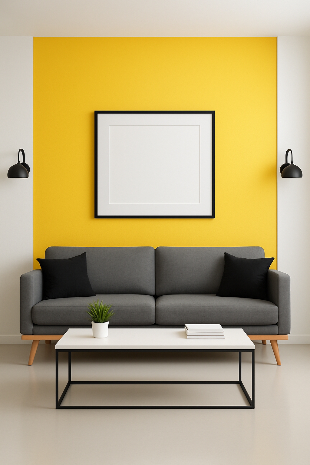 Vibrant Mustard Yellow Minimalist Living Room Mockup
