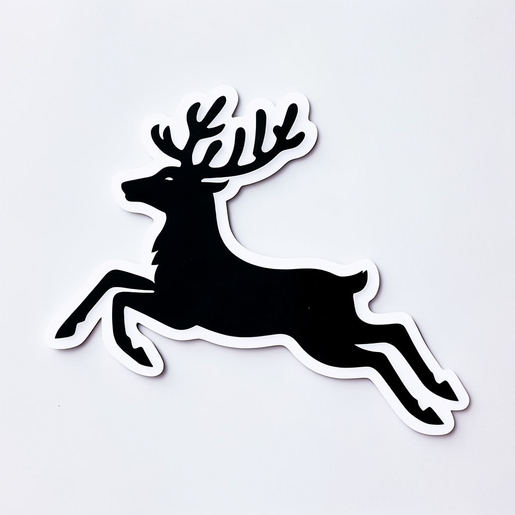 Dynamic Black Silhouette Reindeer Sticker on White Background