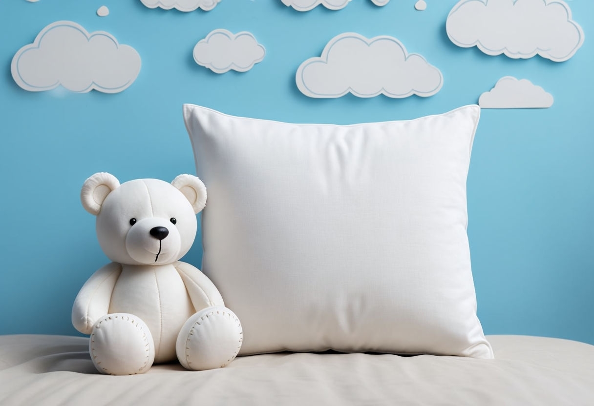 Minimalist White Teddy Bear and Pillow Nursery Decor Mockup