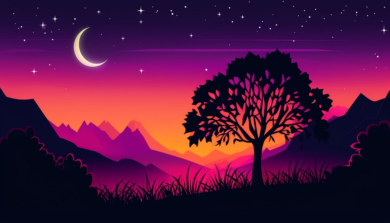 Tranquil Silhouette Landscape with Celestial Elements Virtual Backgrounds