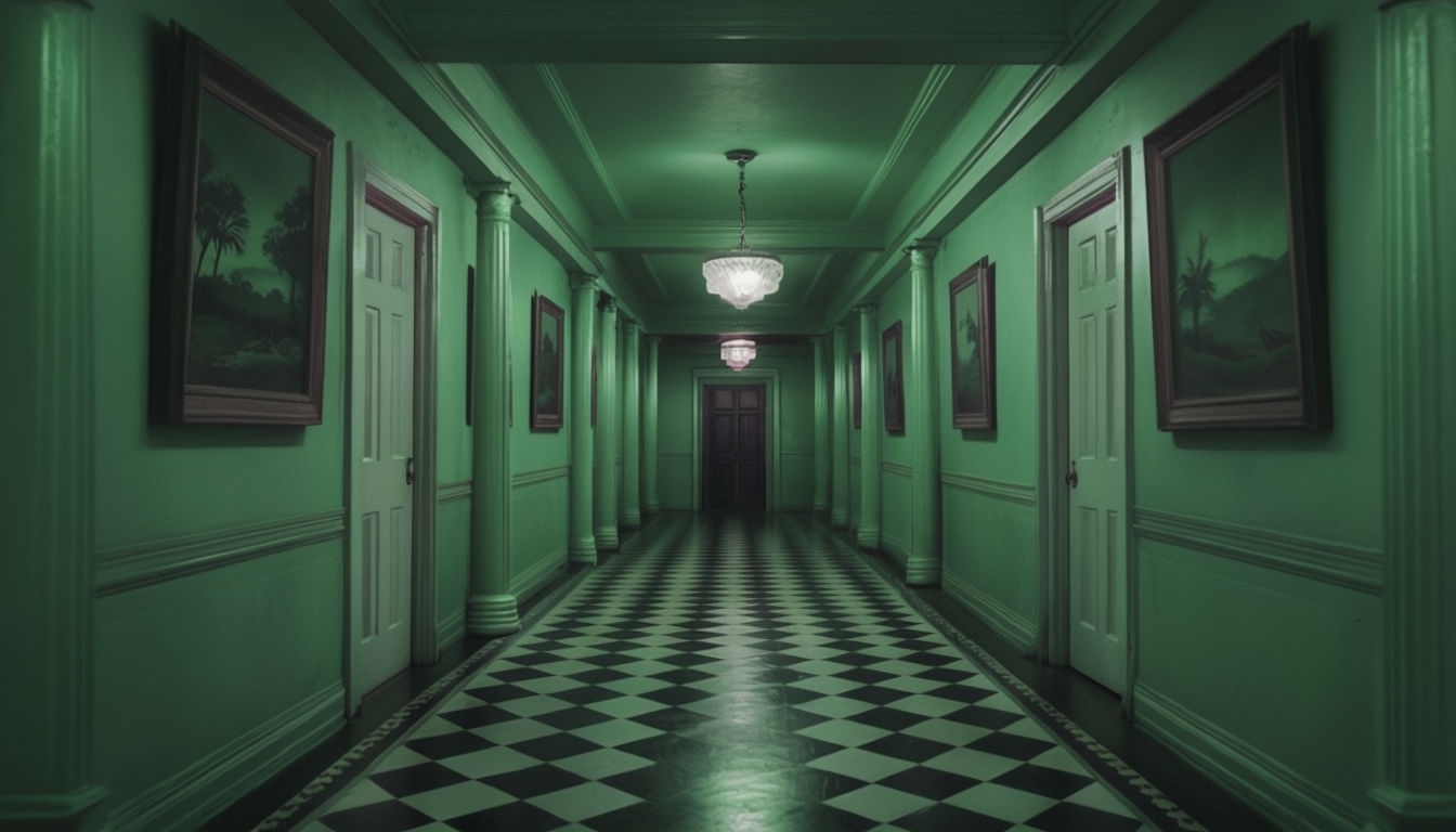 Eerie Vintage 1950s Hallway Photograph for Virtual Backgrounds