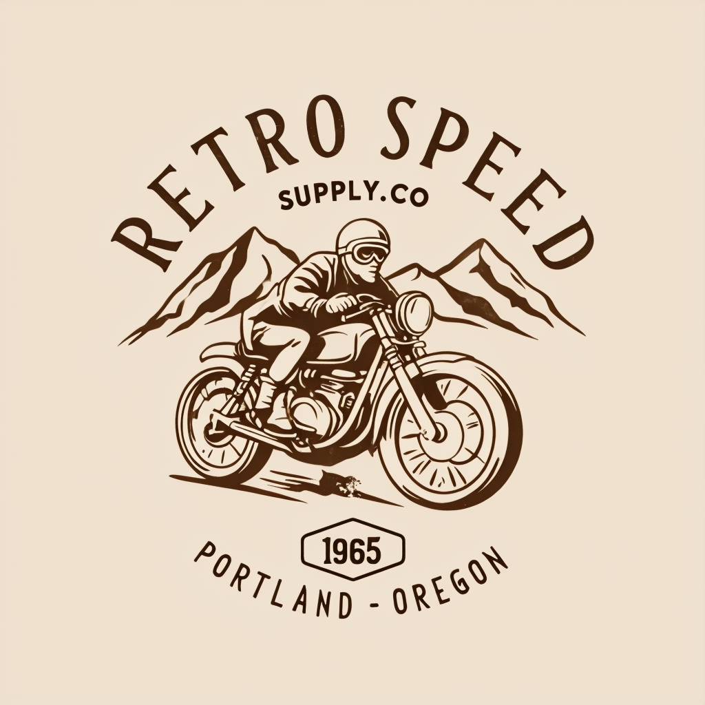 Vintage Motorcycle Racer Logo with Mountains