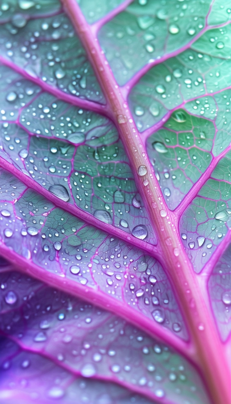 Vibrant Macro Leaf Details with Water Droplets Photography Social Media Post