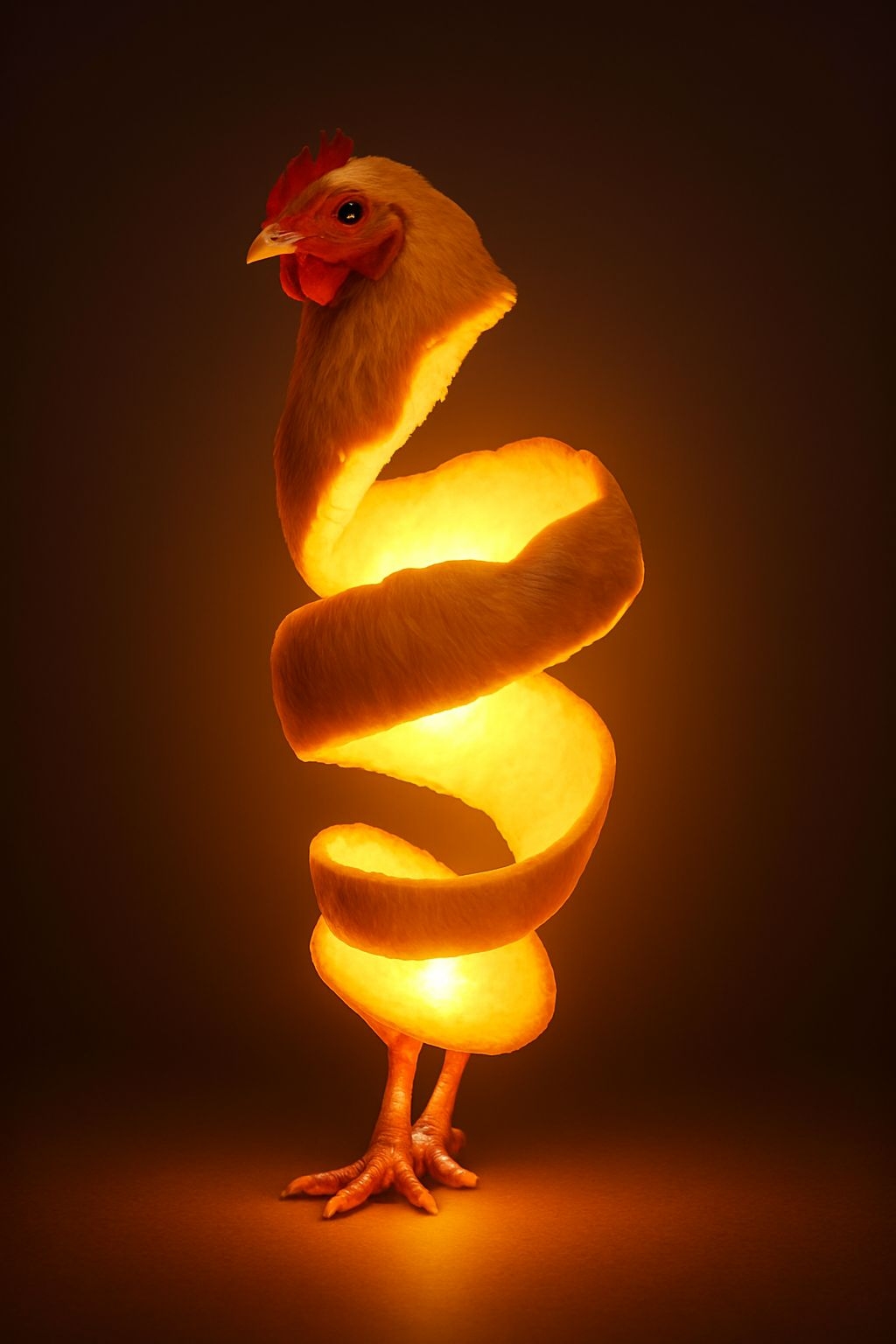 Surrealistic Glowing Chicken with Spirals Photography Art