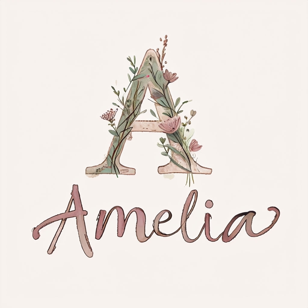Nature-Inspired Amelia Monogram Art with Floral Elements Monogram