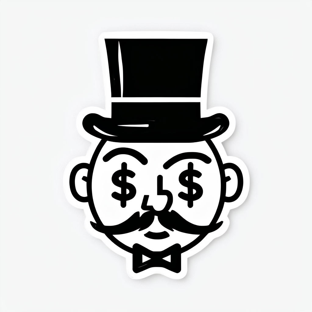 Playful Minimalist Cartoon Face with Mustache and Top Hat Sticker