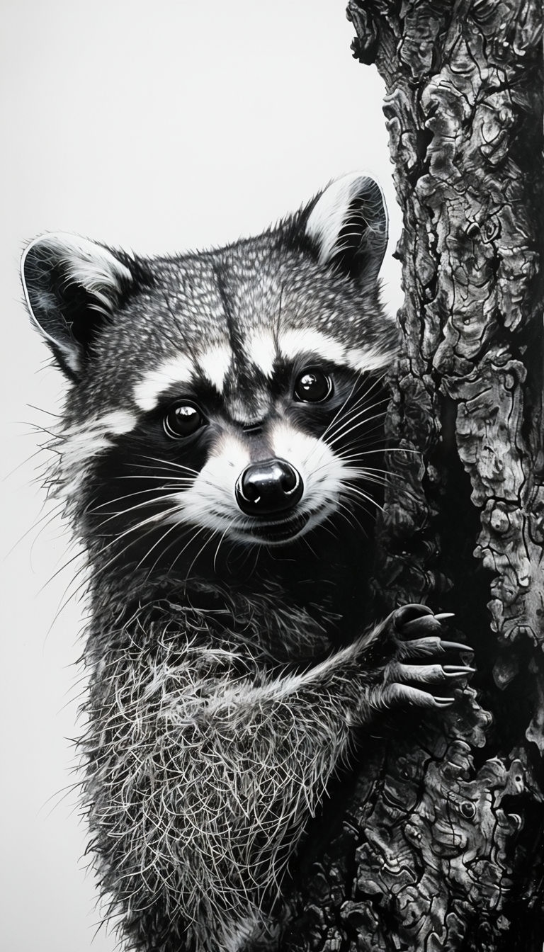 Intricate Black and White Raccoon Illustration Phone Case Cover