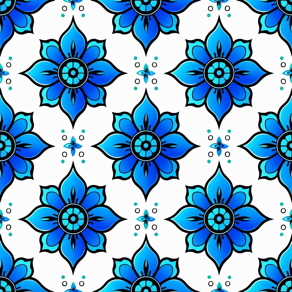 Intricate Symmetrical Blue Floral Motifs Seamless Pattern