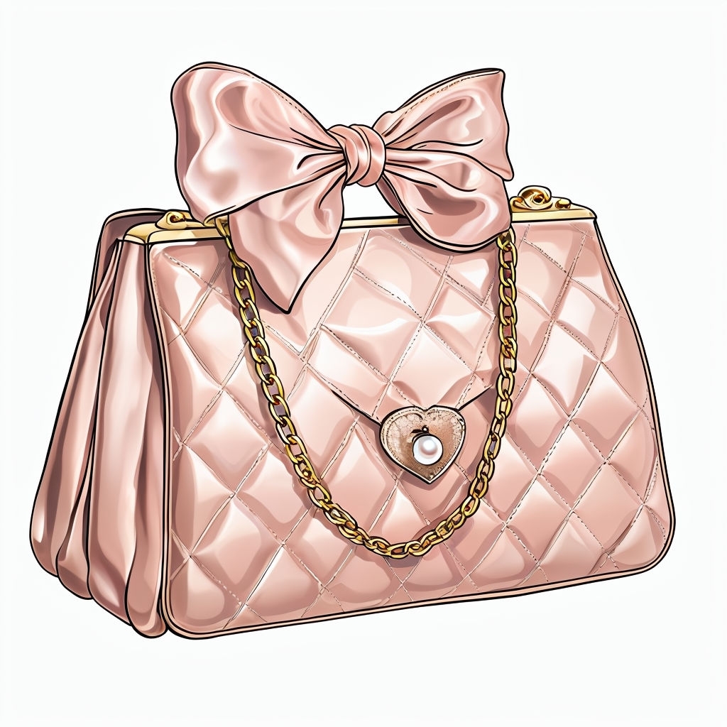 Chic Vintage Blush Pink Handbag with Satin Bow Sticker