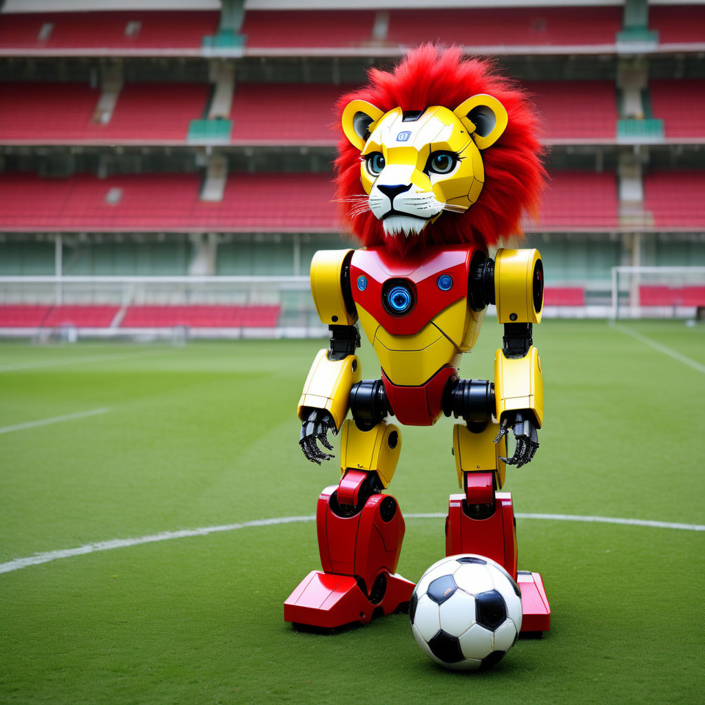 LION ROBOT YELLOW AND RED ON THE SOCCER FIELD by Aydın YILMAZ - Playground