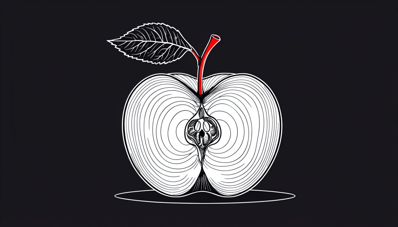 Minimalist Black and White Halved Apple Illustration Background