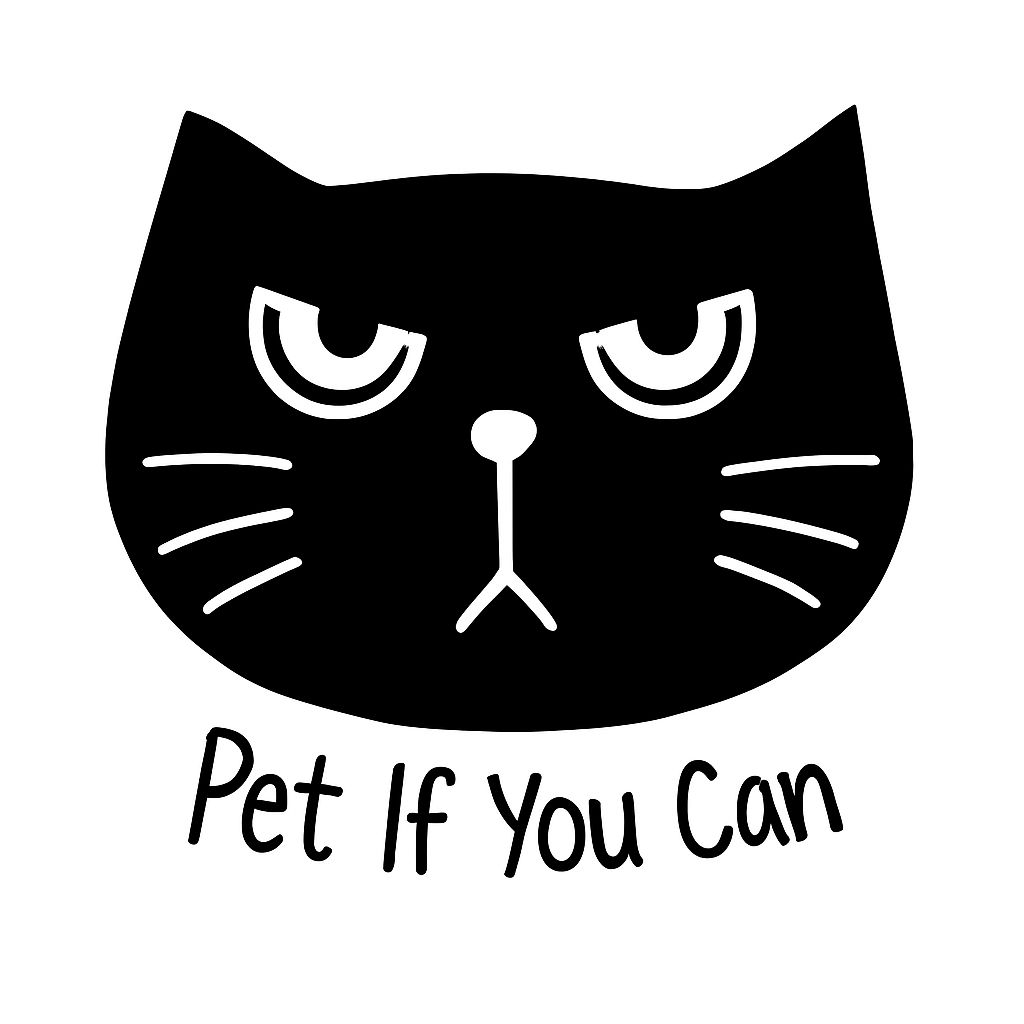 Playful Black Cat Illustration with 'Pet If You Can' Text Sticker