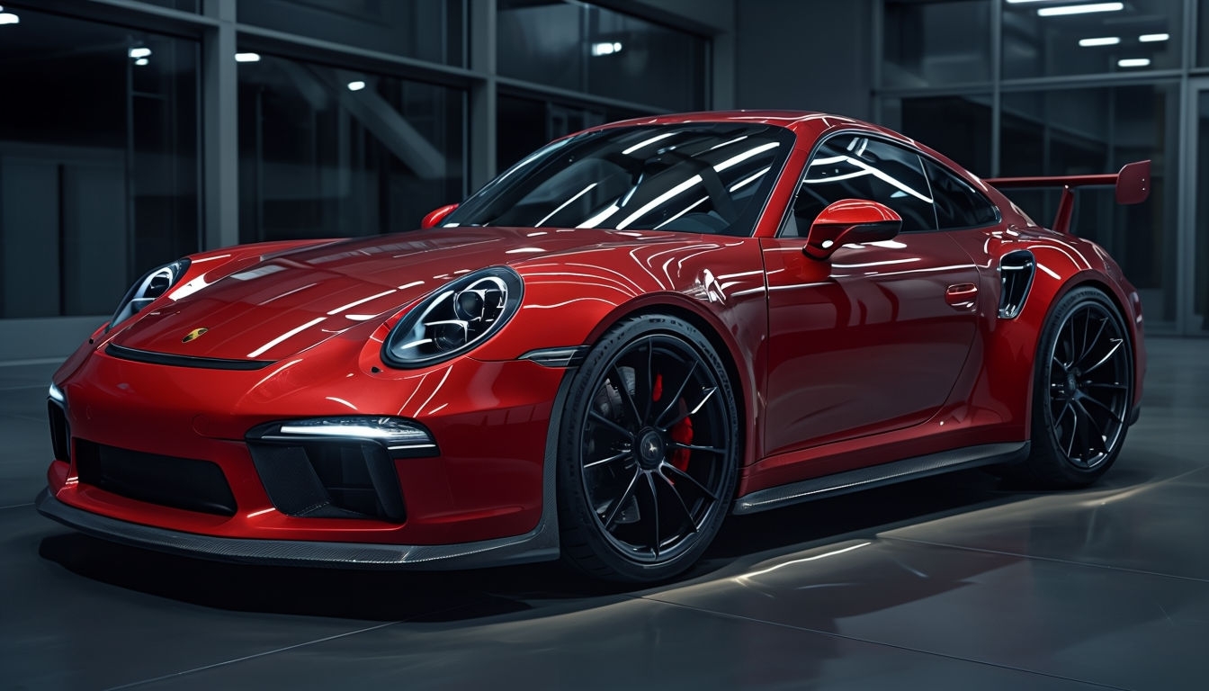 Sleek Red Porsche 911 Sports Car in Modern Setting Art