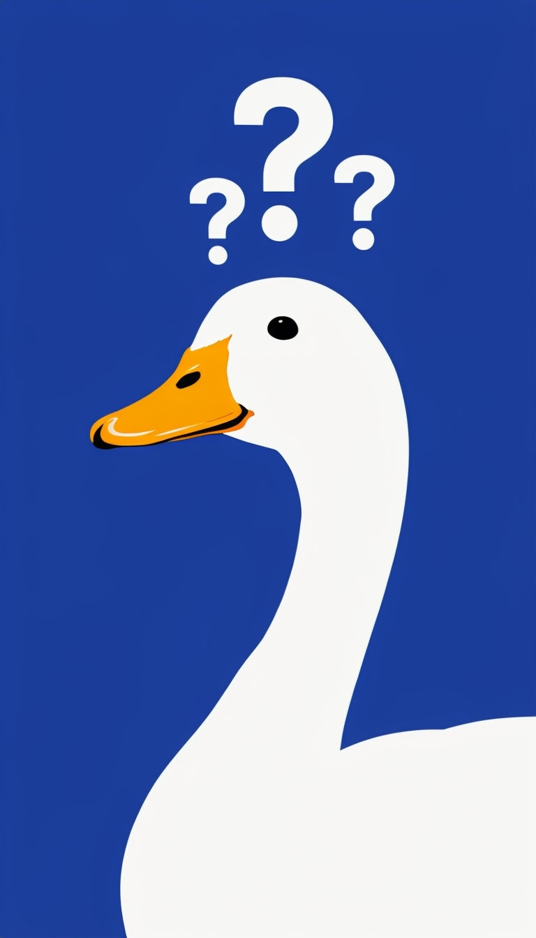Minimalist White Duck Illustration with Question Marks Mobile Wallpaper