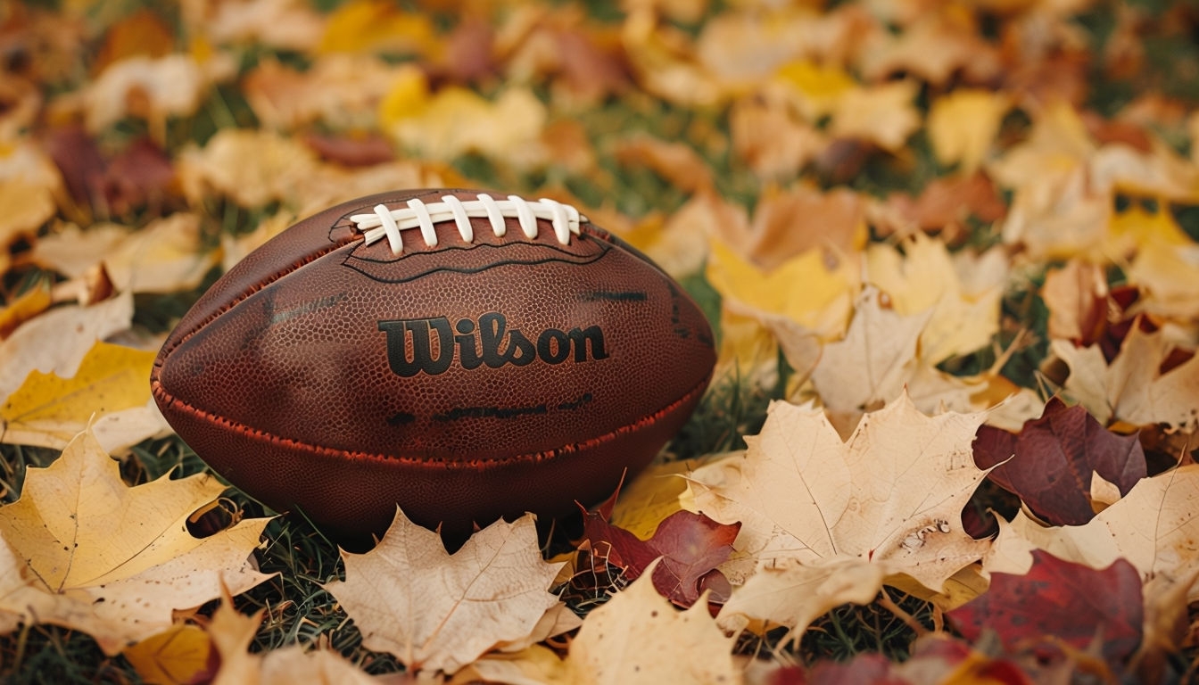 Wilson Football Surrounded by Autumn Leaves Virtual Background