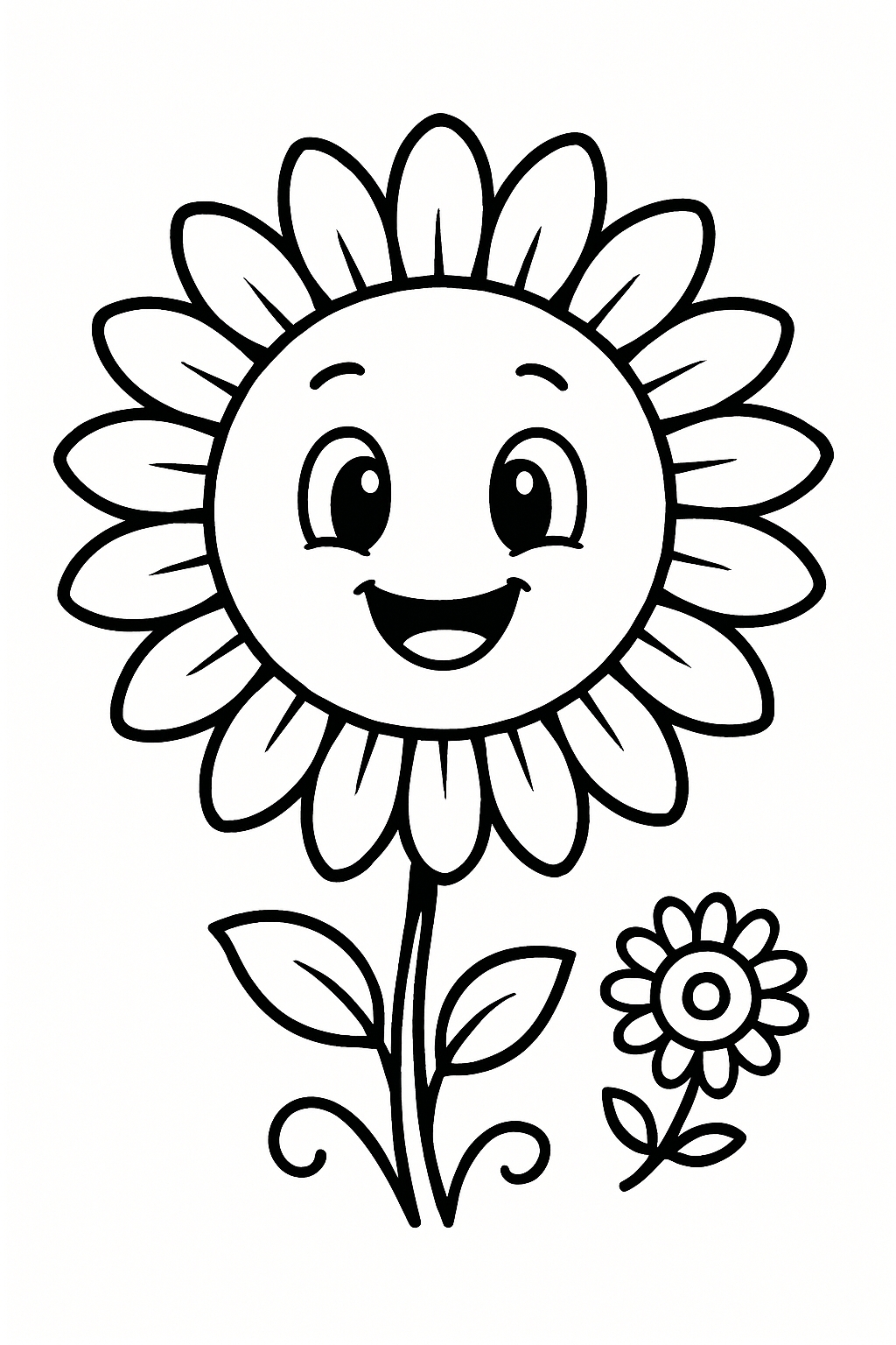 Cheerful Cartoon Flowers with Smiling Faces Coloring Book Pages