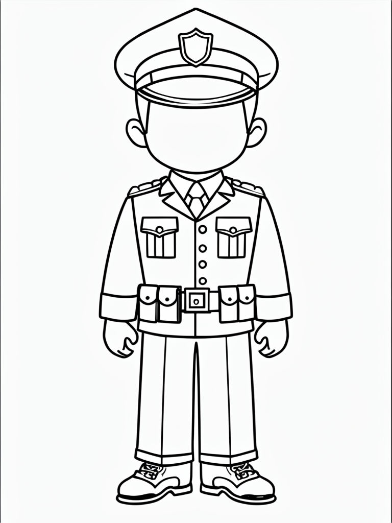 Cartoon Police Officer Line Art Coloring Page for All Ages Coloring Book Pages