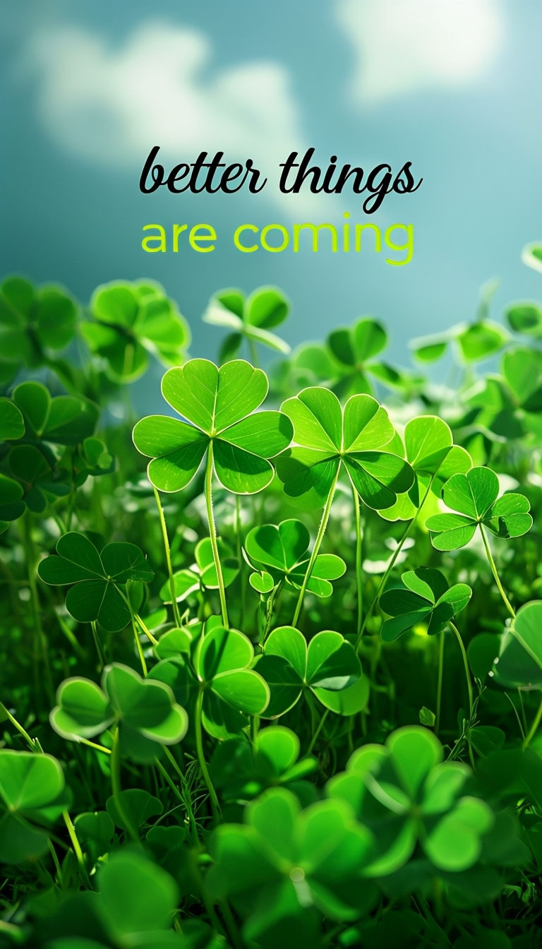 Vibrant Green Shamrocks with Motivational Quote Mobile Wallpaper