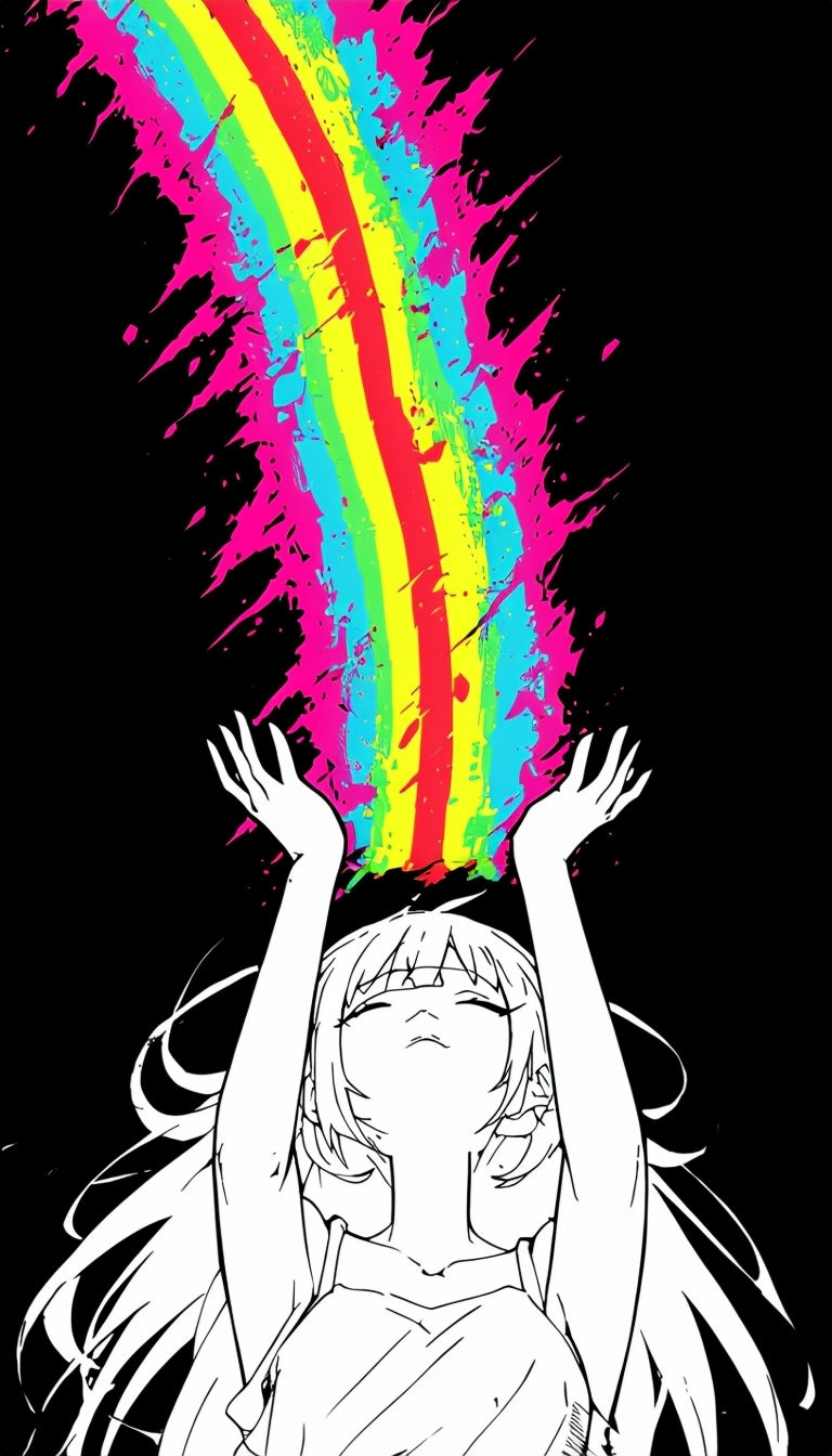 Surreal Anime Girl with Rainbow Arc Digital Artwork Phone Case Cover