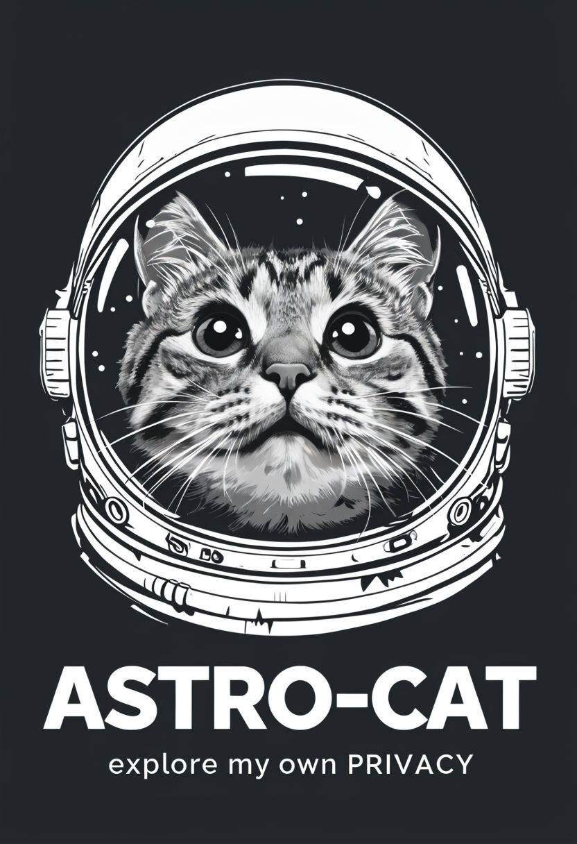 Adorable Grayscale Astro-Cat Illustration with Helmet Poster