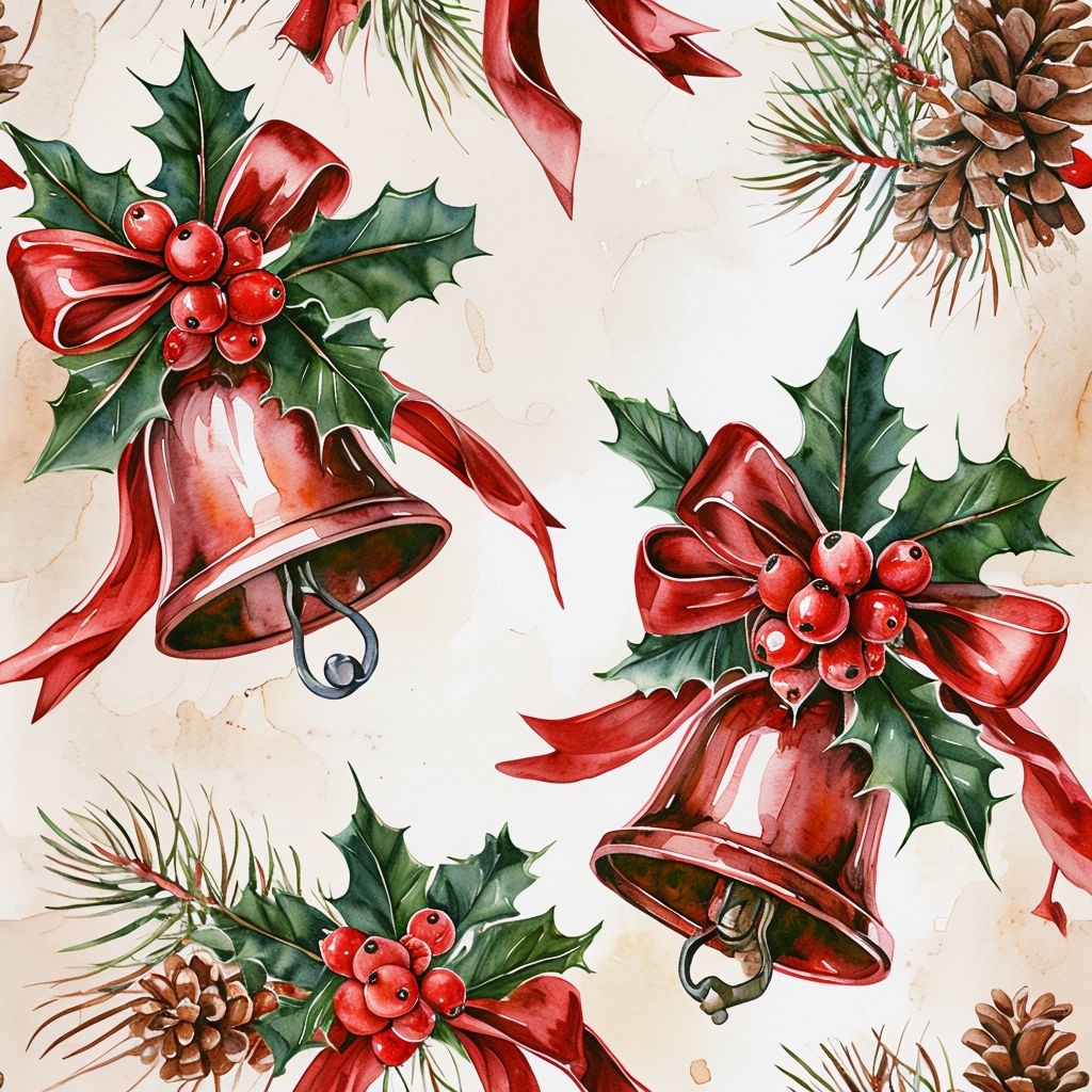 Festive Watercolor Christmas Decorations Seamless Pattern