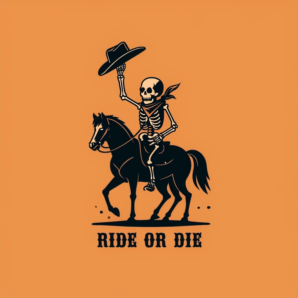 Minimalist Skeleton Cowboy Riding Horse T-Shirt