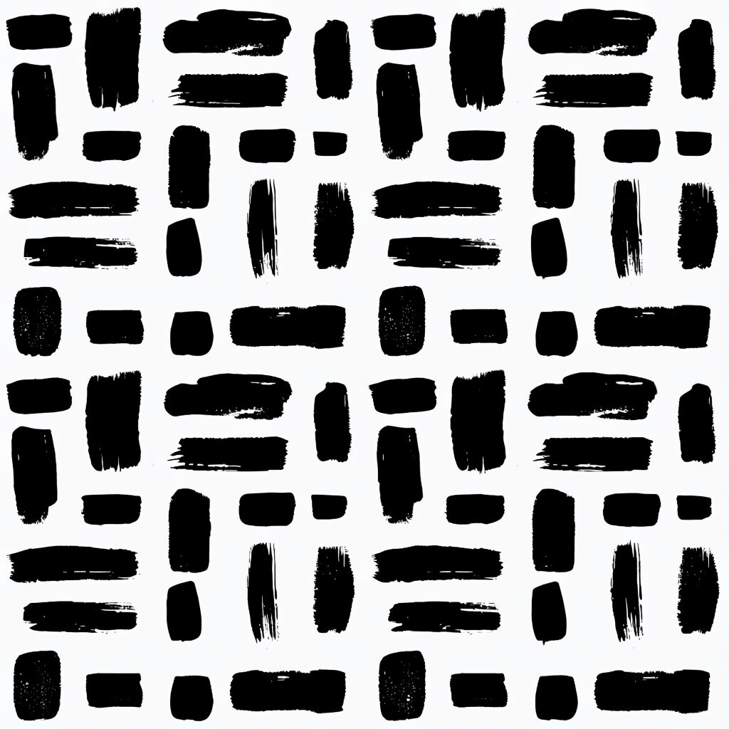 Black Brushstroke Grid Pattern on White Background Seamless Pattern