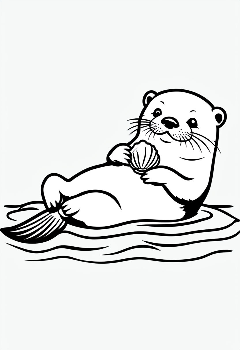 Playful Otter Floating on Water Outline Coloring Book Page