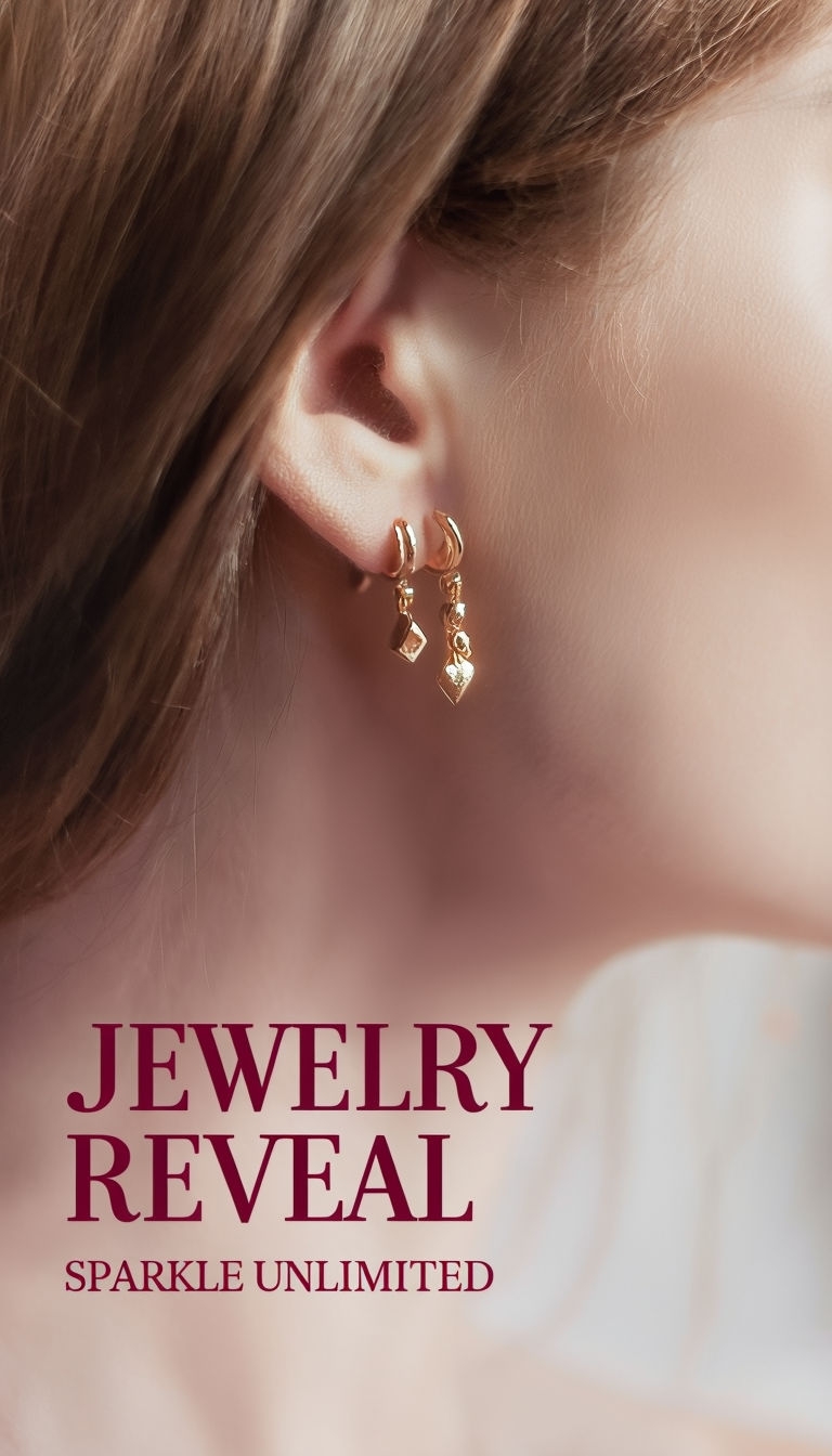 Elegant Close-Up of Gold Earrings with Jewelry Reveal Social Media Post