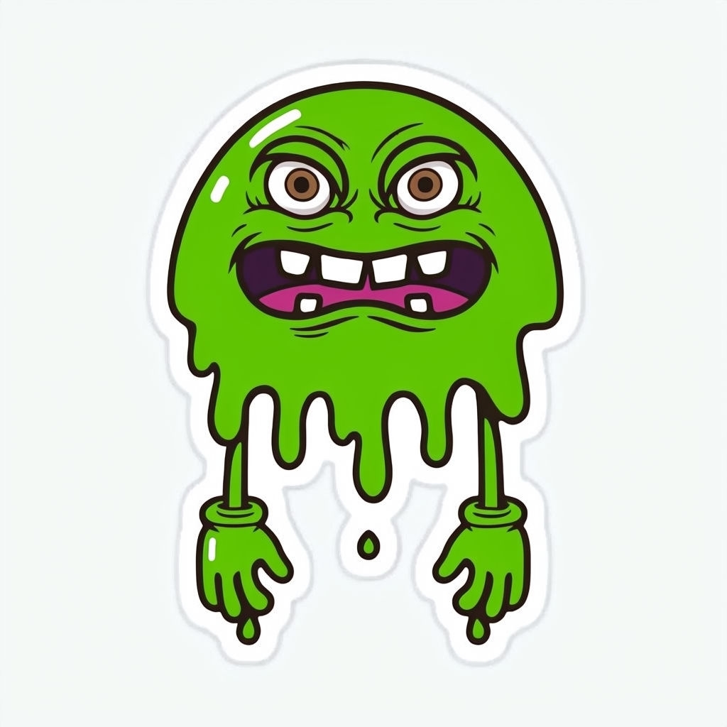 Cartoon Green Monster Die-Cut Sticker with Quirky Expression