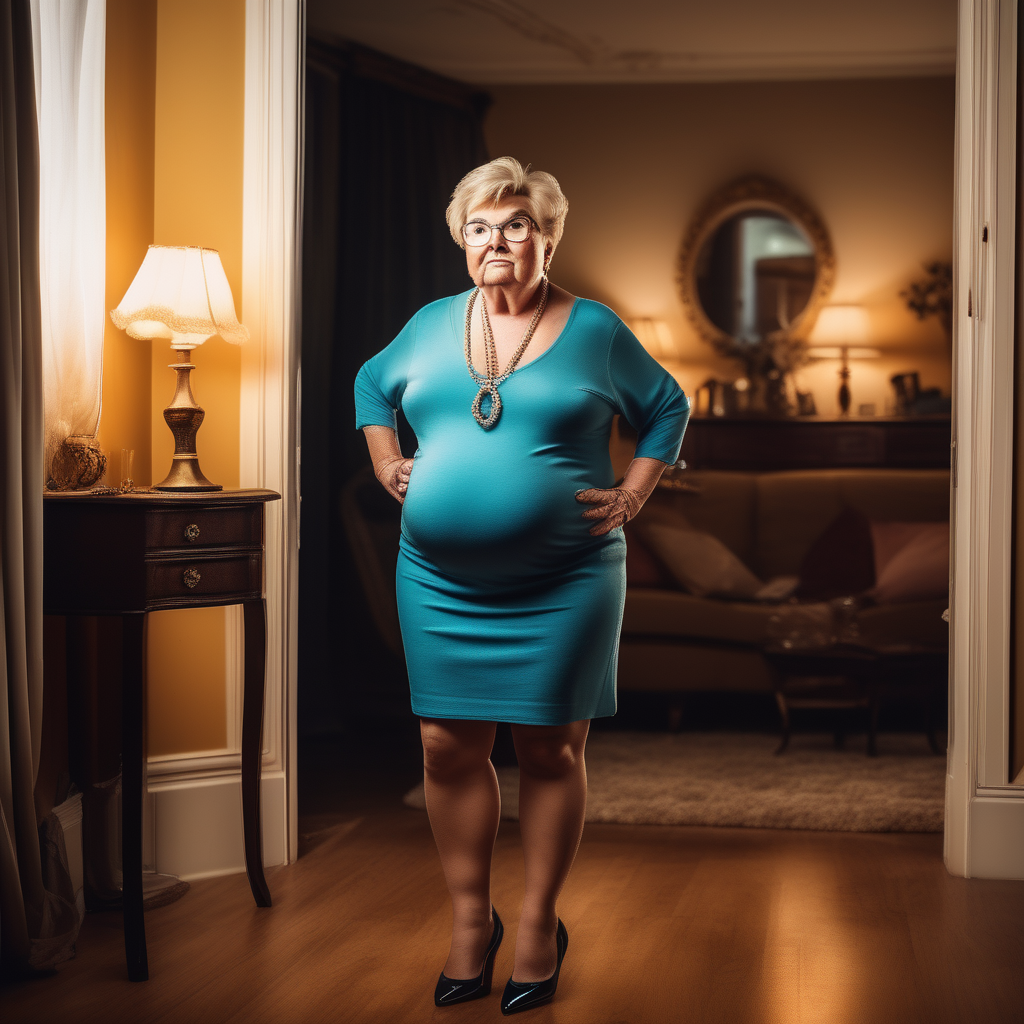 Wide Angle Full Body Shot Of A Fat Overweight 60 Year Granny By