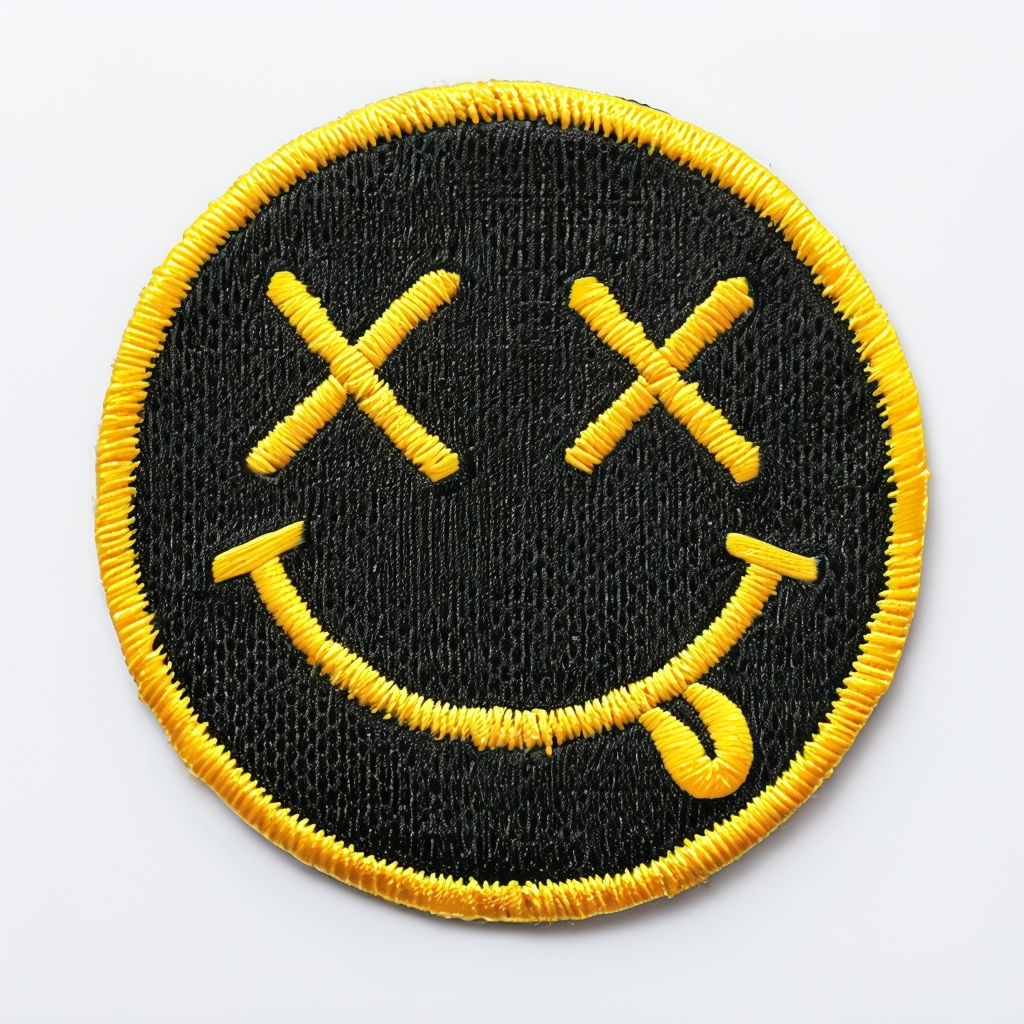 Playful Dead Smiley Face Embroidered Patch for Hats