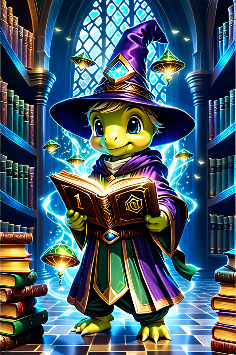 Little boy turtle wizard holding an oversized spellbook wear... by ...