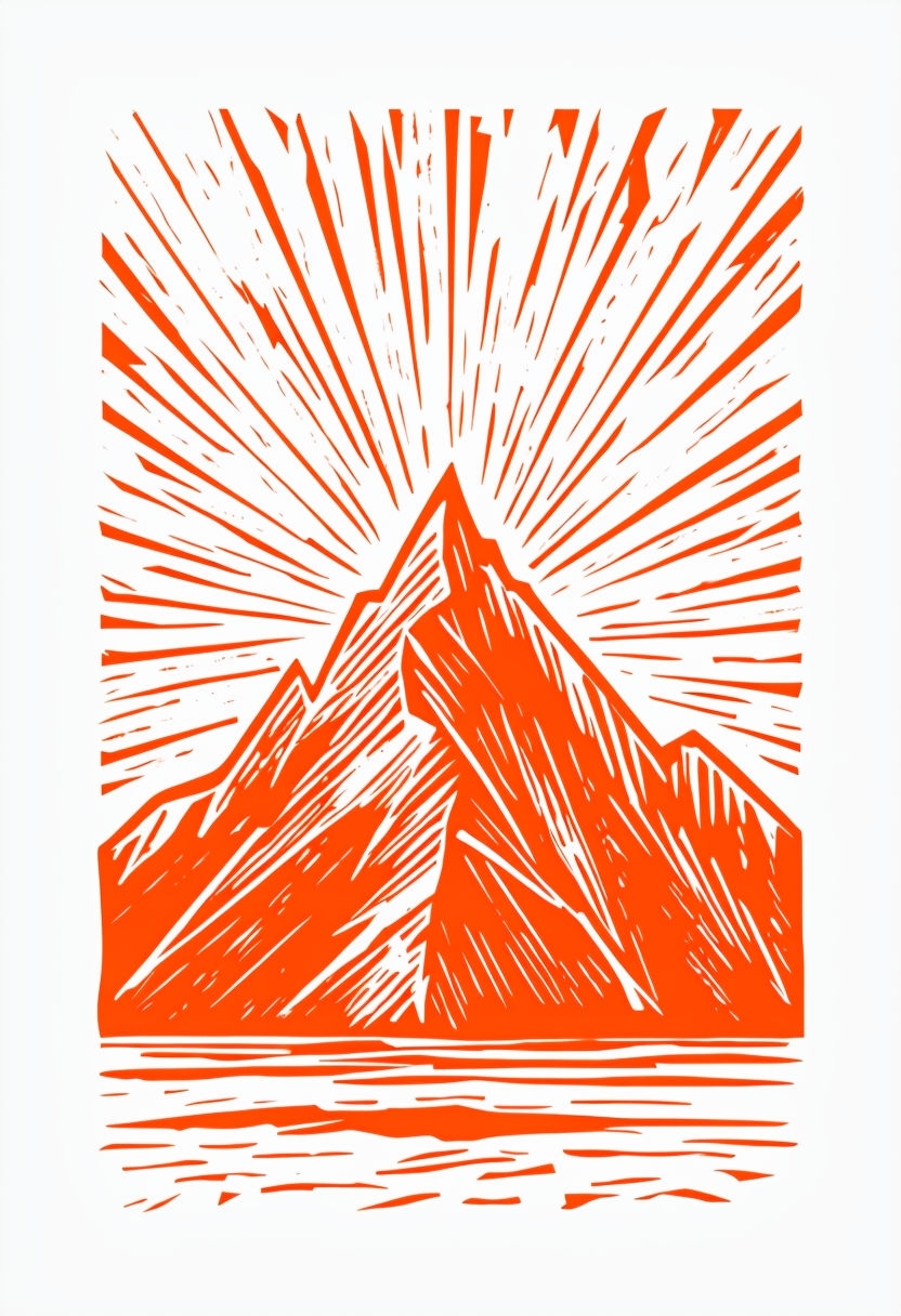 Vibrant Orange Mountain Peak Graphic Art Print Design Art