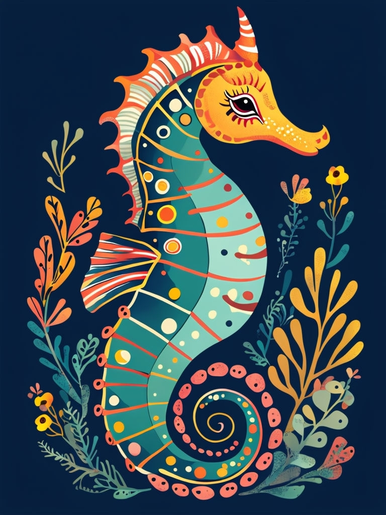 Whimsical Colorful Seahorse Underwater Illustration T-Shirt