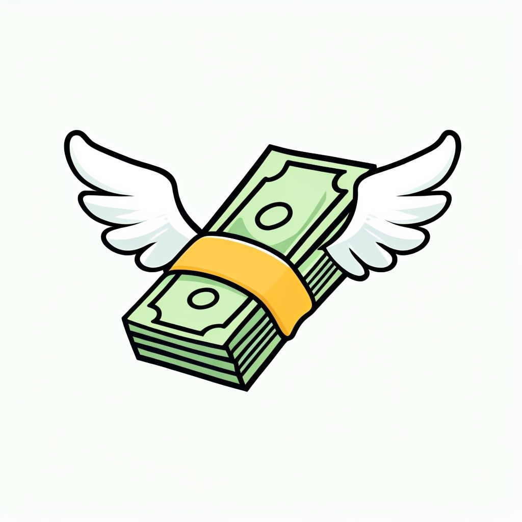 Cartoon Light Green Dollar Bills with Wings Sticker