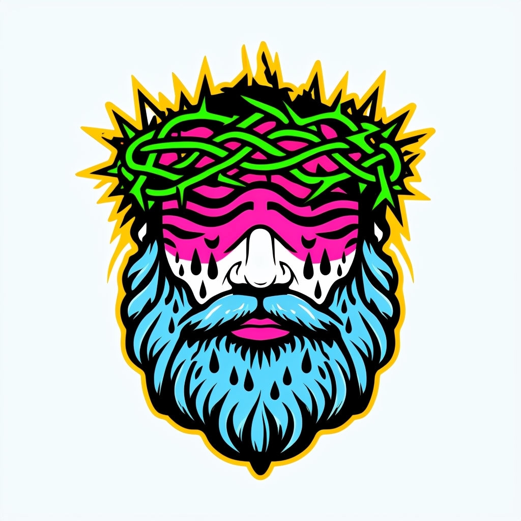 Bold Pop Art Bearded Face with Crown of Thorns Sticker
