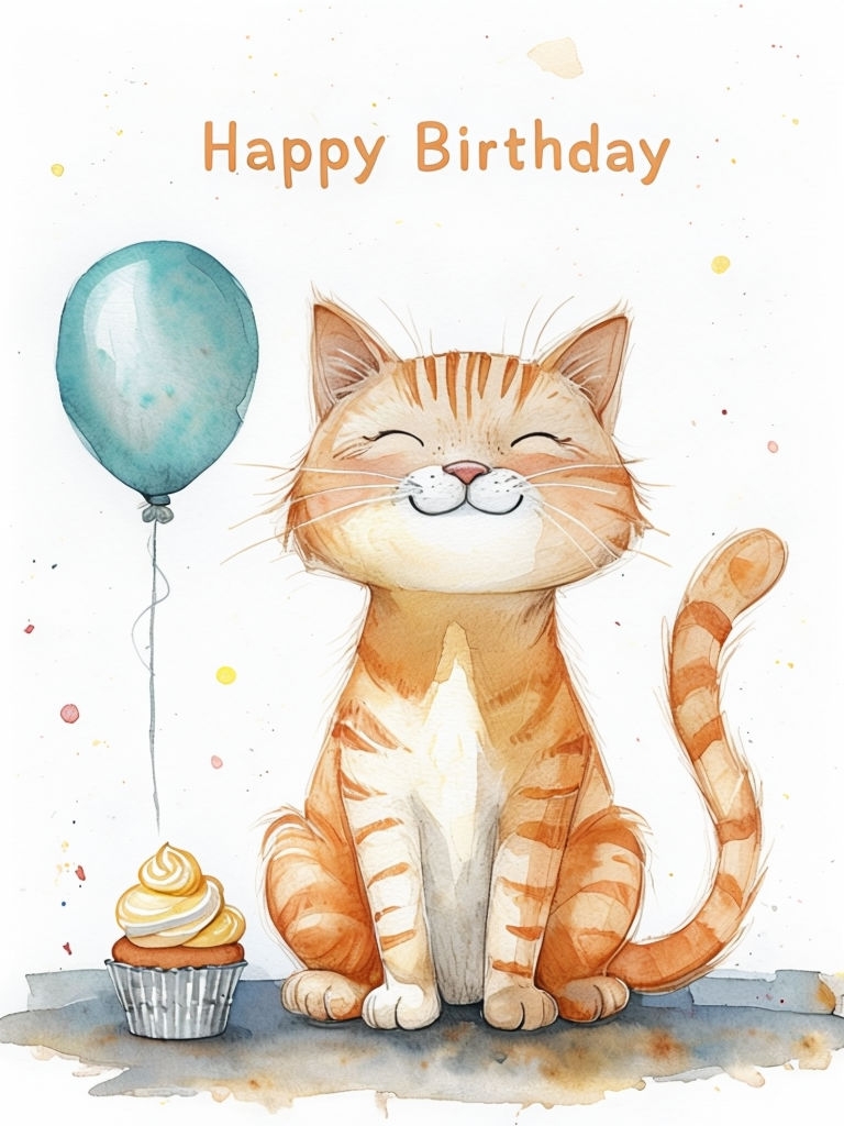 Cheerful Orange Tabby Cat Birthday Celebration Card Design
