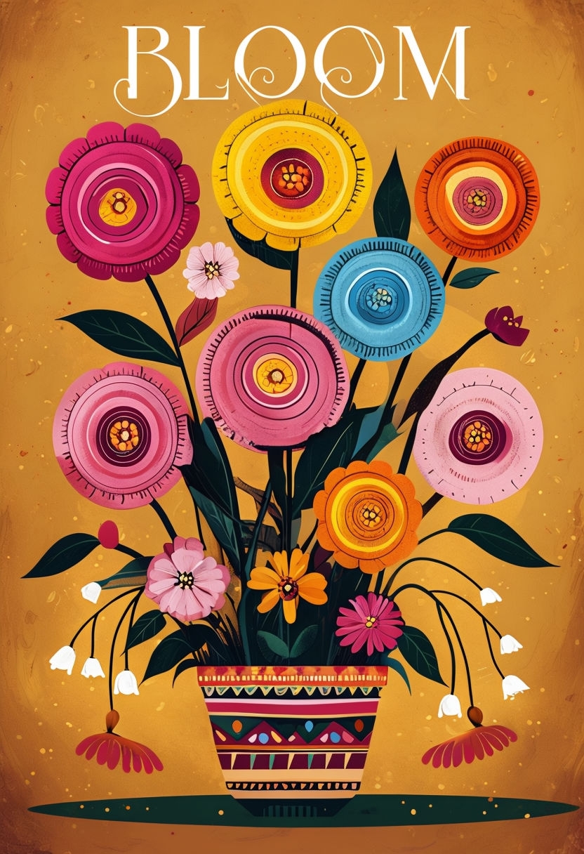 Vibrant Whimsical Flower Bouquet Illustration Poster