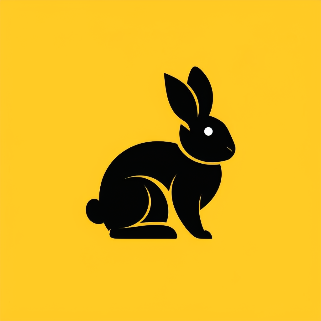 Minimalist Black Rabbit Silhouette on Bright Yellow