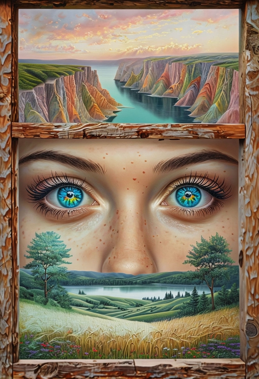Surrealistic Window View with Dreamy Landscapes Art