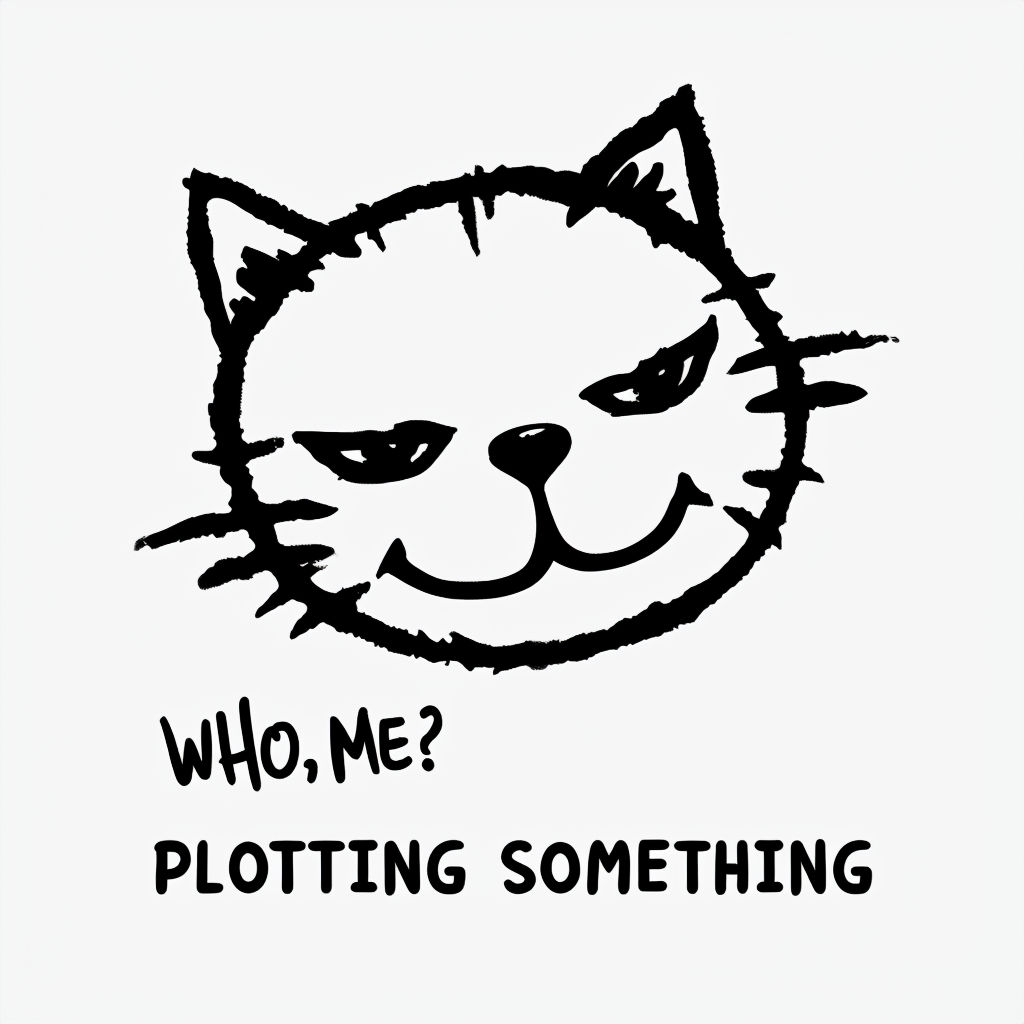 Playful Black and White Cat Face 'Who, Me?' Sticker