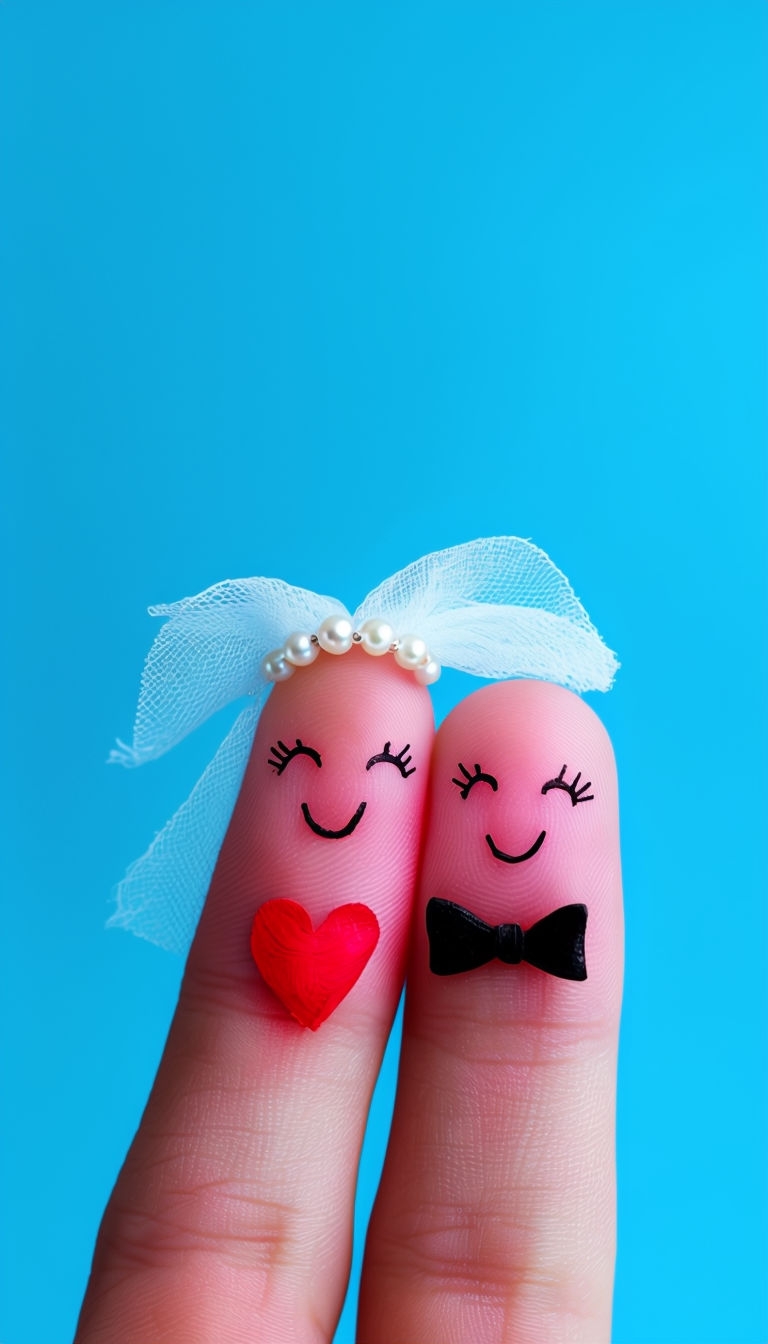 Artful Bride and Groom Finger Illustration on Blue Background Phone Case Cover