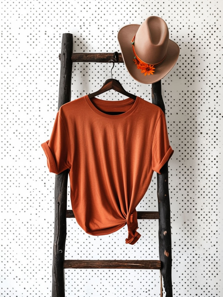 Rustic Black Ladder with Burnt Orange T-Shirt and Cowgirl Hat T-Shirt