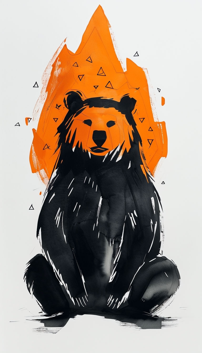 Stylized Bear with Abstract Aura in Bold Ink and Color Mobile Wallpaper