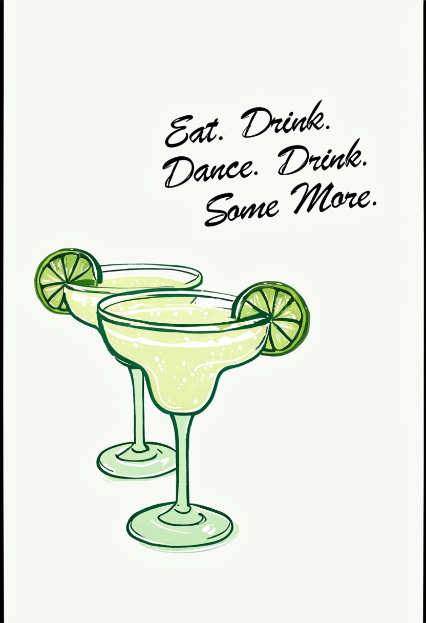 Light Green Margarita Glasses with Cheerful Quote Event Sign