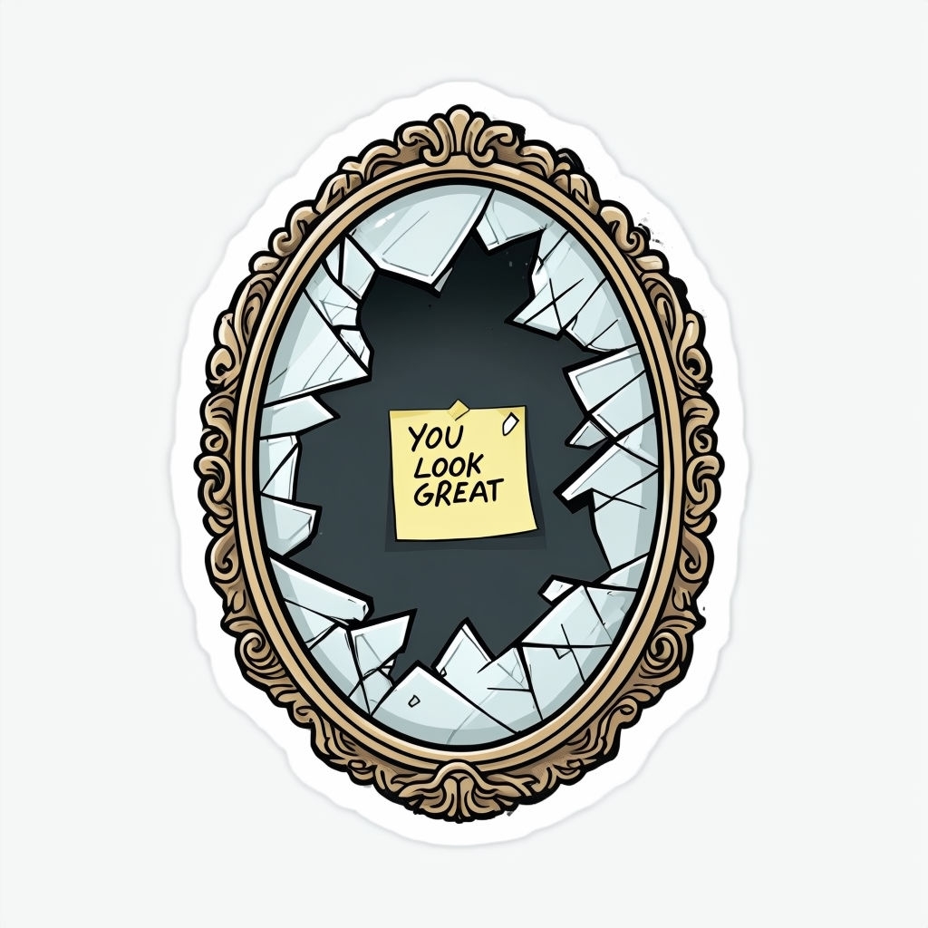 Ornate Vintage Mirror with Shattered Glass Sticker Design